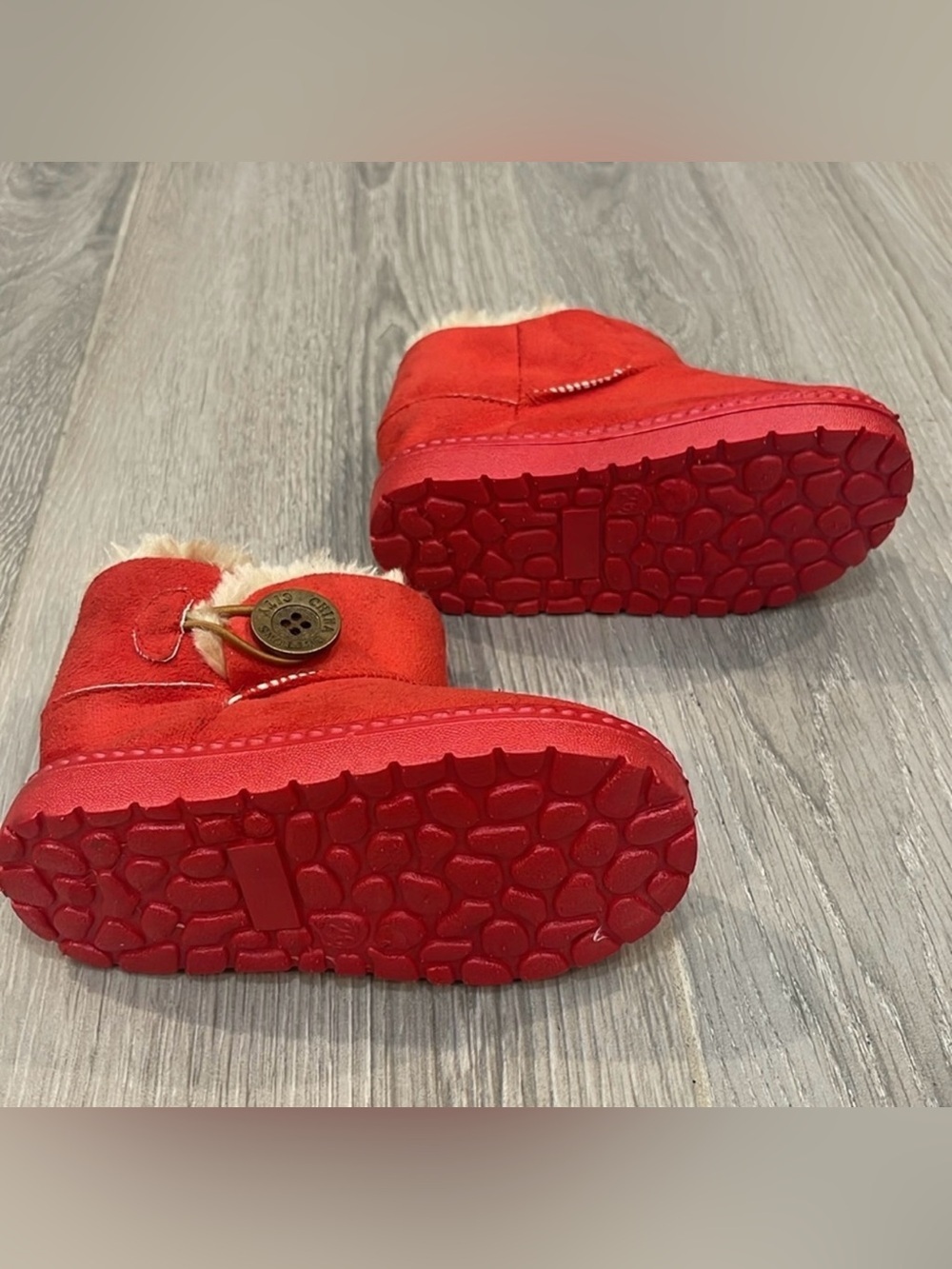 China Buttons City Toddler Girls Boots, Red, Fleece Lined Size 26